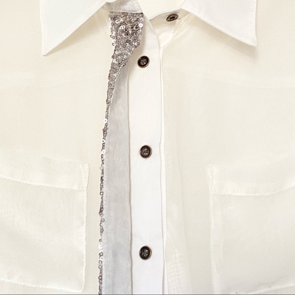 NORDSTROM RACK Sheer Cream Top w/ Sequins S - Picture 5 of 7